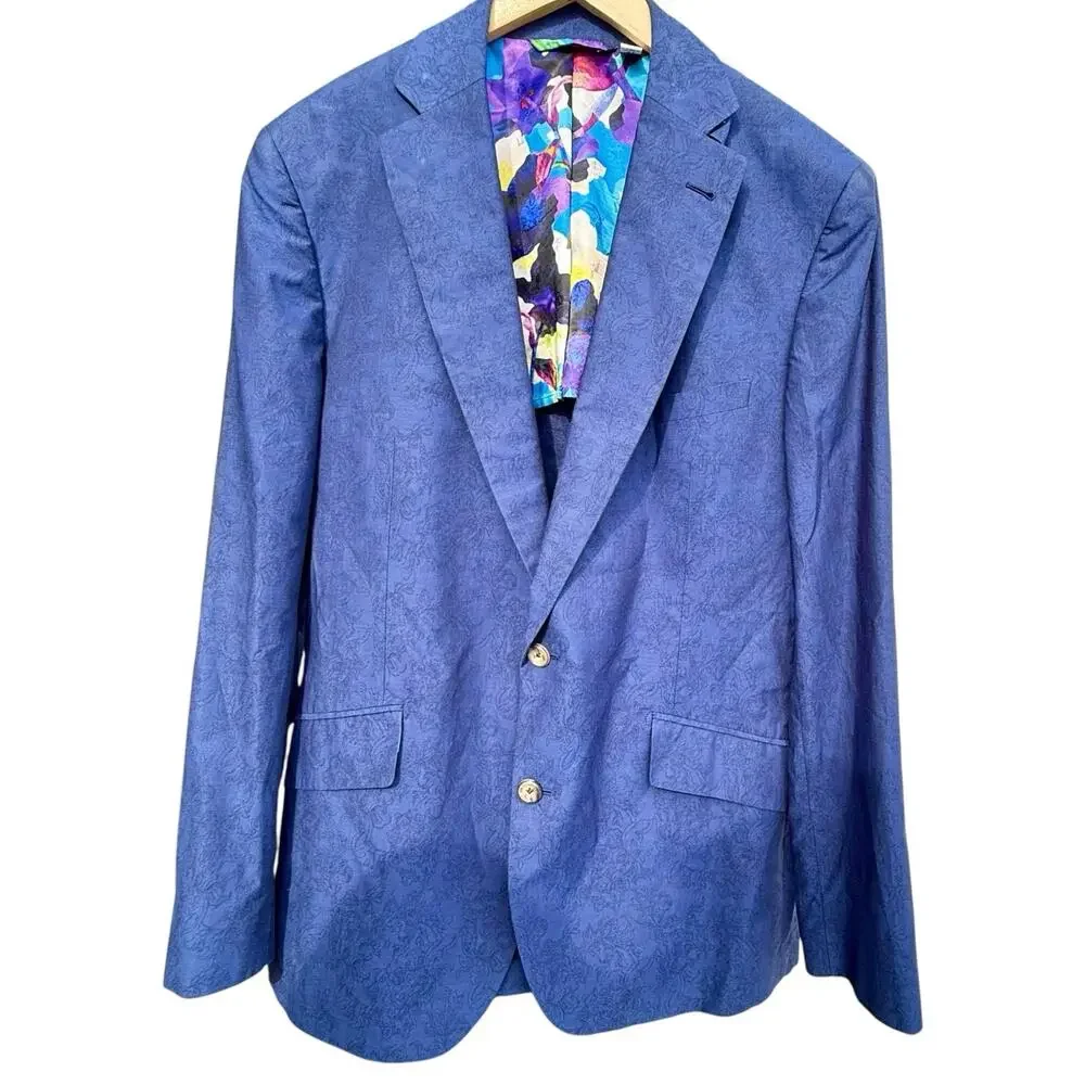 Robert Graham Navy Blue Paisley Jacquard Dinner Jacket Blazer 44R
